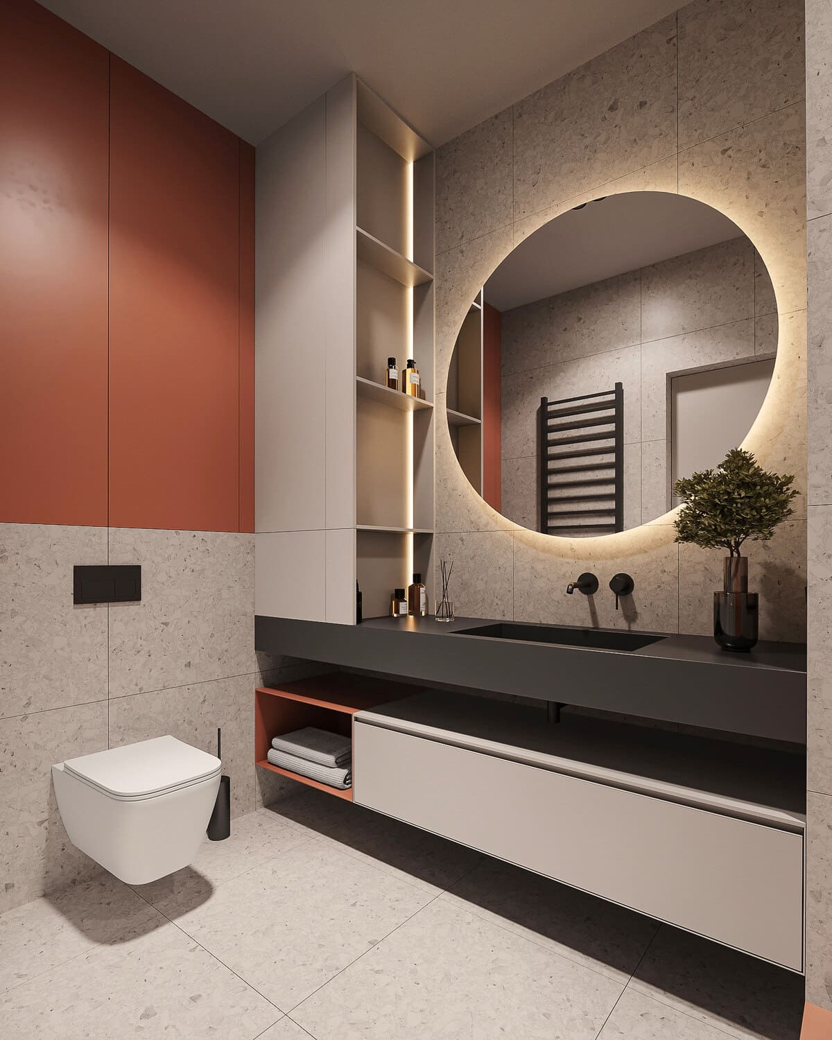 Минималистичная квартира с контрастными акцентами в стиле минимализма, ванная, фото 8
