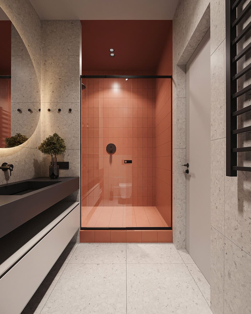 Минималистичная квартира с контрастными акцентами в стиле минимализма, ванная, фото 7
