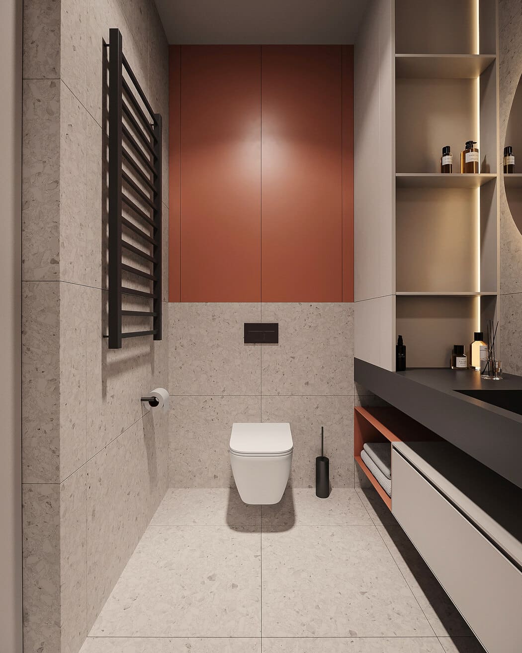 Минималистичная квартира с контрастными акцентами в стиле минимализма, ванная, фото 6