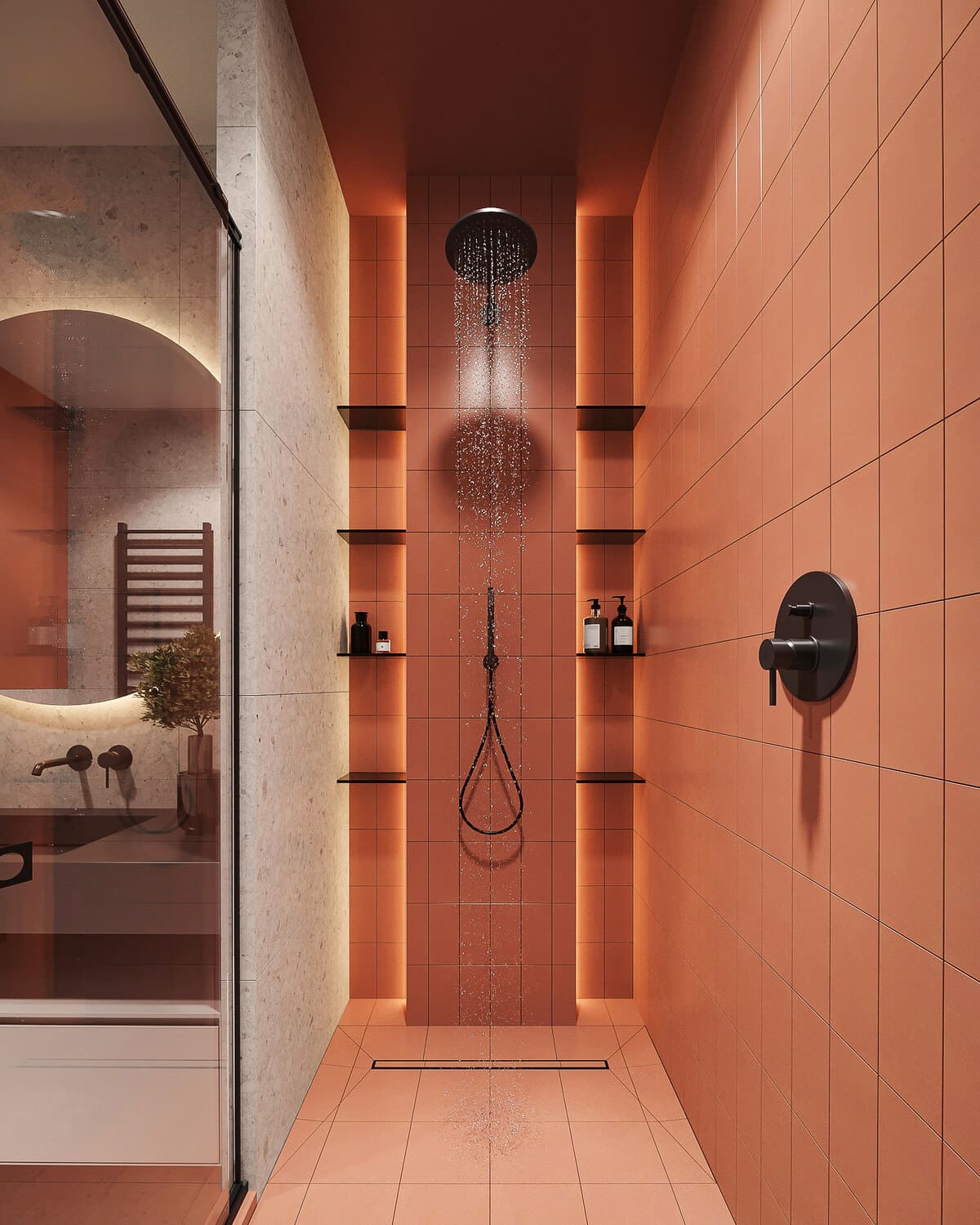 Минималистичная квартира с контрастными акцентами в стиле минимализма, ванная, фото 5
