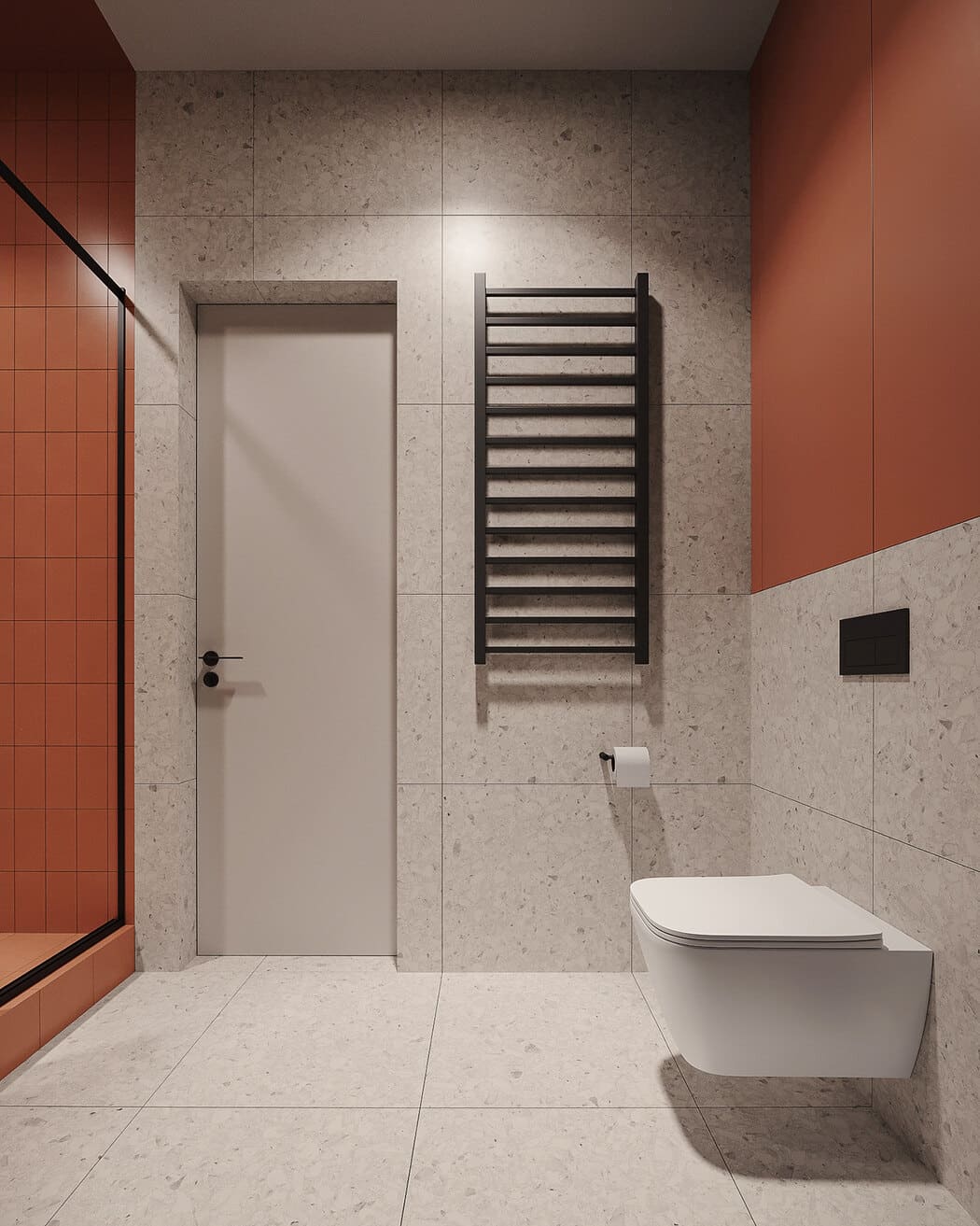 Минималистичная квартира с контрастными акцентами в стиле минимализма, ванная, фото 3