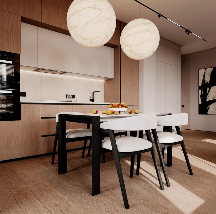 Ergonomic apartment in a minimalist style, kitchen-living room, photo 28
