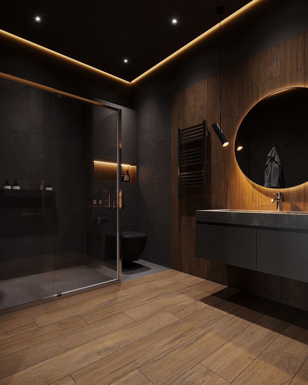 Compact apartment in a dark style, bathroom, photo 12