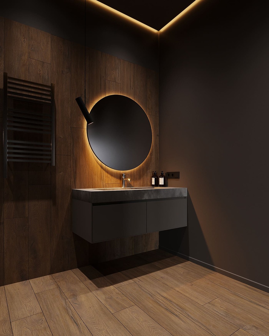 Compact apartment in a dark style, bathroom, photo 9