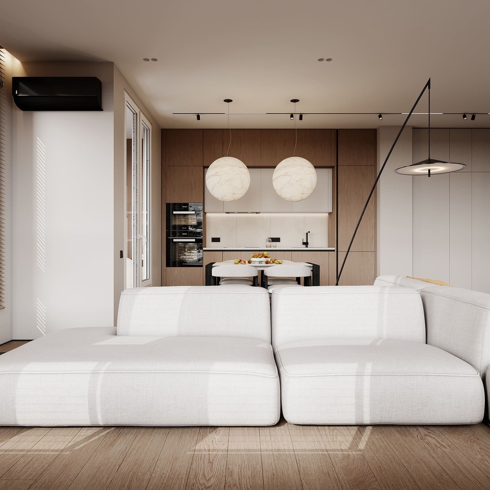 Ergonomic apartment in a minimalist style, kitchen-living room, photo 31