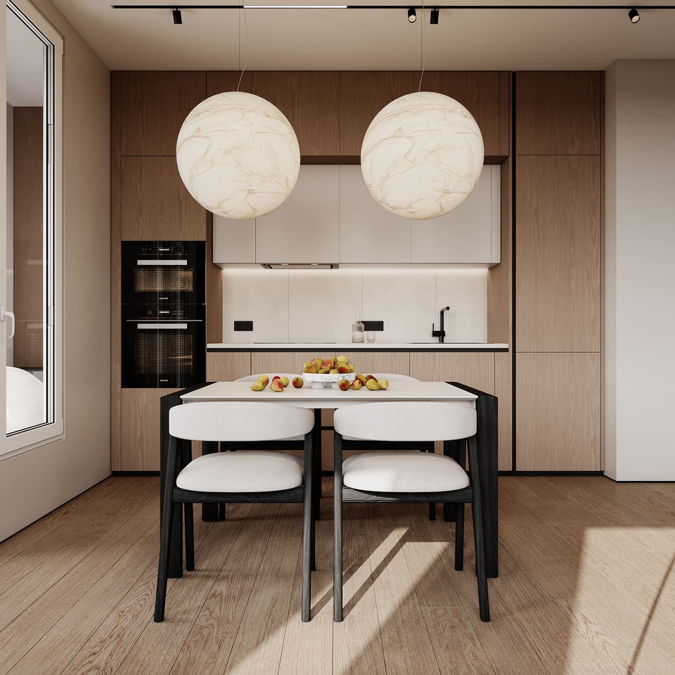 Эргономичная квартира в минималистическом стиле, кухня-гостинная, фото 30