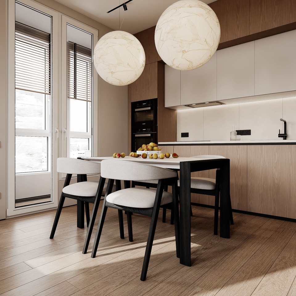 Ergonomic apartment in a minimalist style, kitchen-living room, photo 29