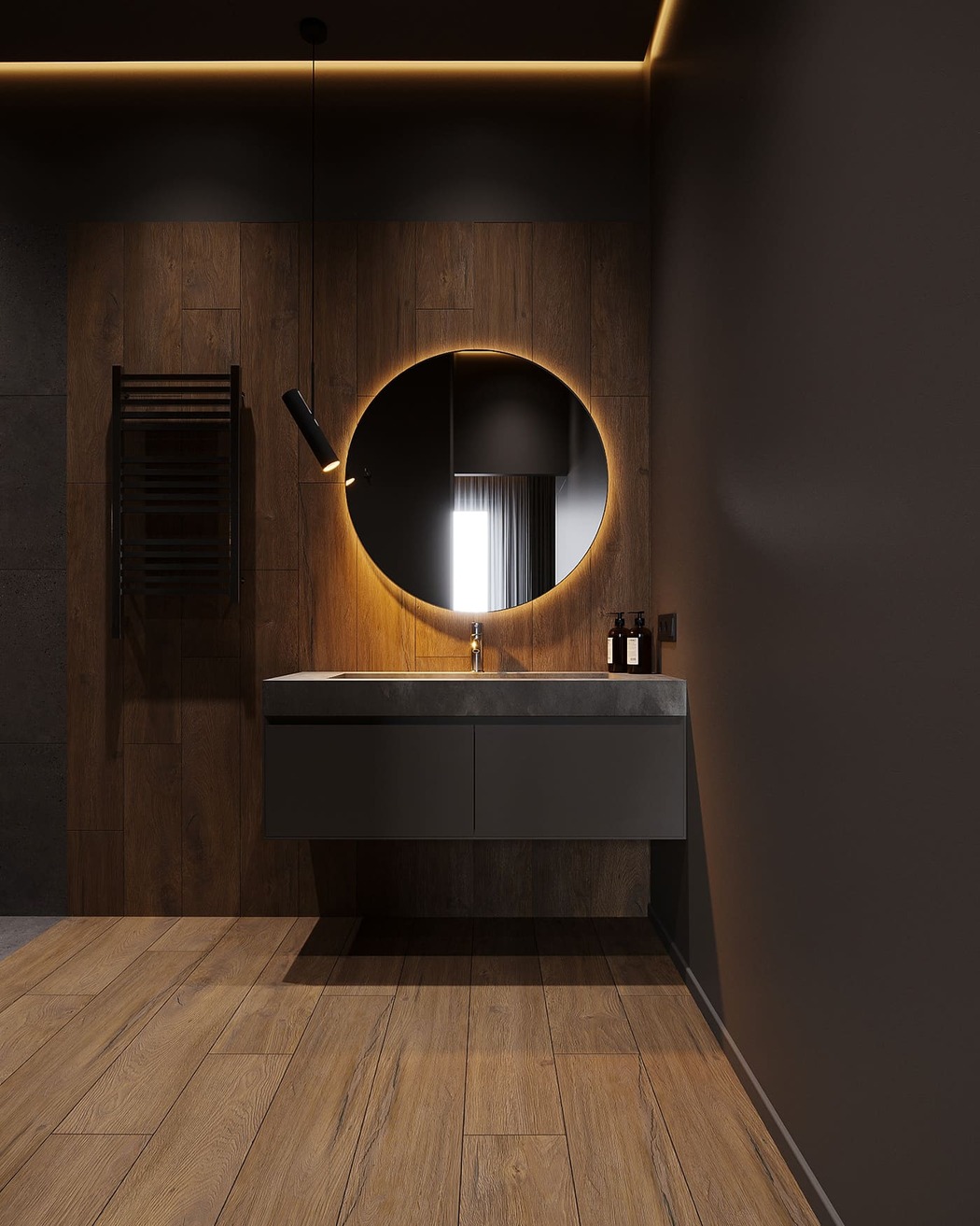 Compact apartment in a dark style, bathroom, photo 13