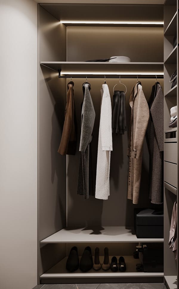 Cozy apartment in soft colors, wardrobe, photo 2