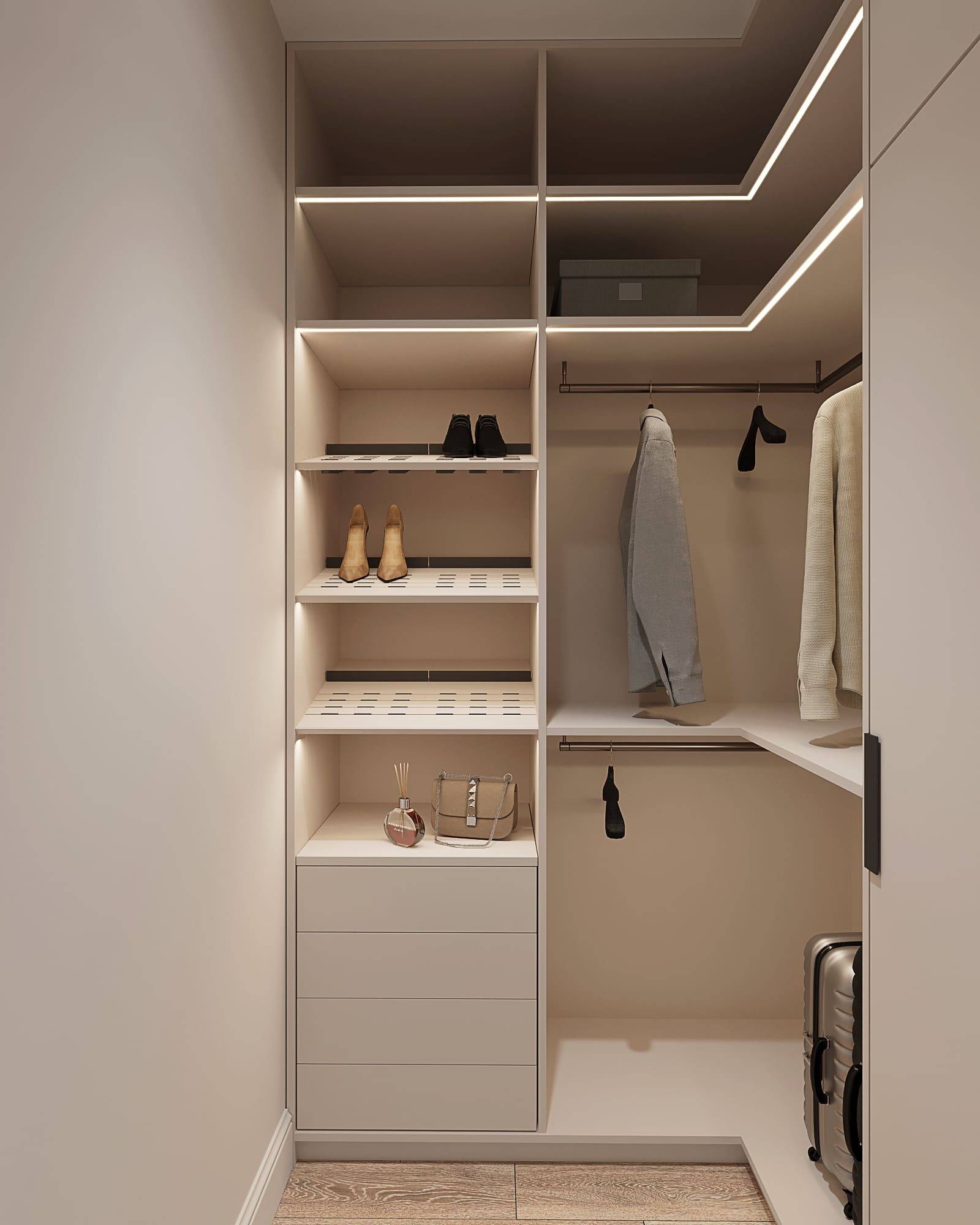 Neoclassical apartment for young couple, wardrobe, photo 1