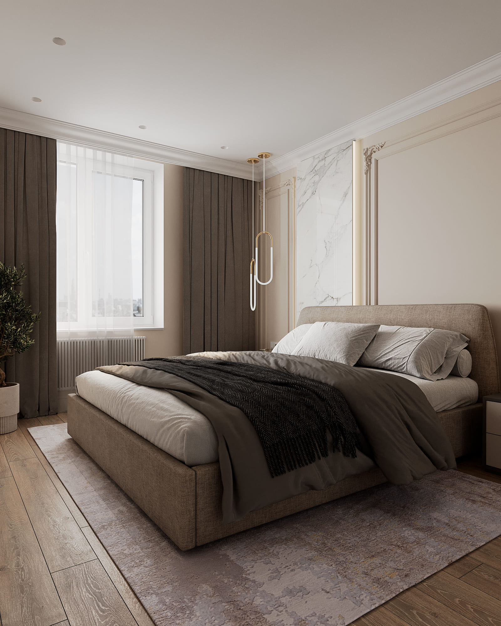 Neoclassical apartment for young couple, bedroom, photo 7