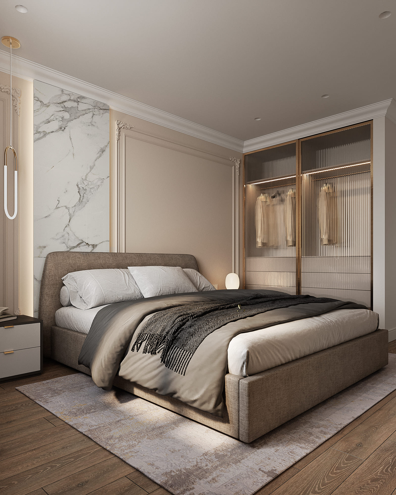 Neoclassical apartment for young couple, bedroom, photo 3